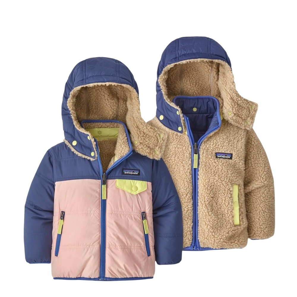Patagonia Reversible Tribbles Kids Blue and Pink Winter Jacket Hoodie 2T